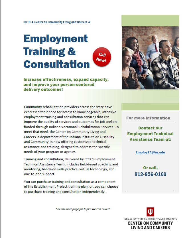 Screenshot of cover of CCLC Employment Training and Consultation flyer. 