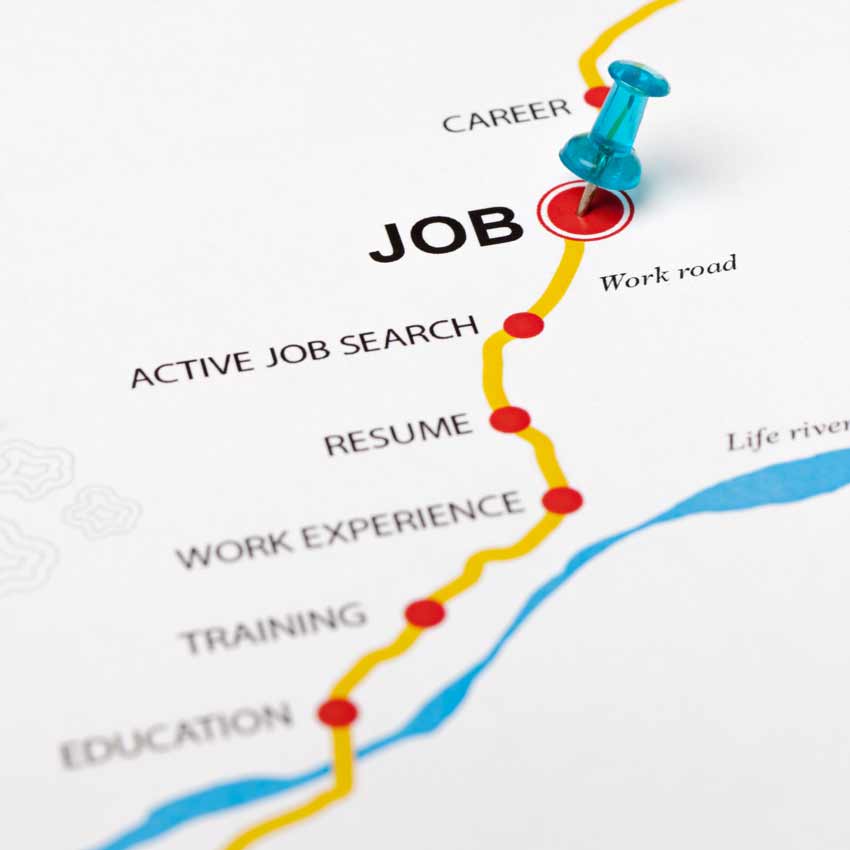 road map illustration with push pin in jobs