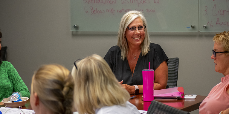 Early Childhood Center Research Associate, Lynne Hall, leads a training at local school corporation. 