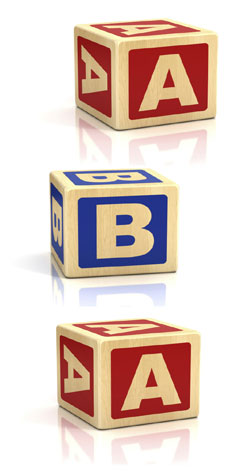 wooden blocks a, b, a