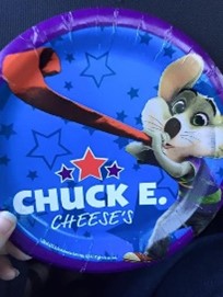 Front of paper plate from Chuck. E Cheese's