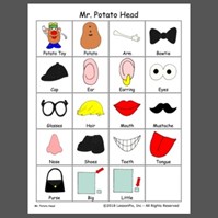 Visual support depicting the different components of a Mr. Potato Head doll