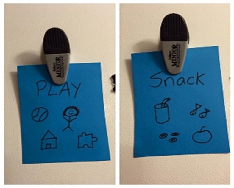 Handwritten visual supports for play and snacks